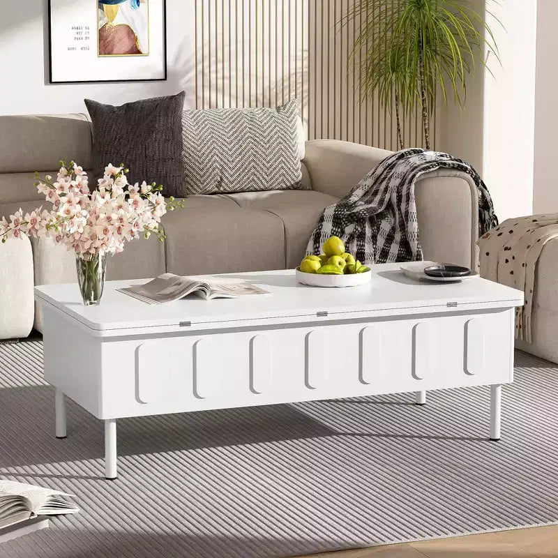 Table basse moderne avec tiroir en rotin et rangement double niveau, table basse de salon à 2 étagères