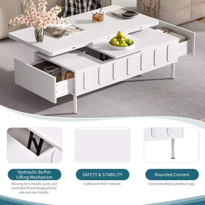 Table basse moderne avec tiroir en rotin et rangement double niveau, table basse de salon à 2 étagères