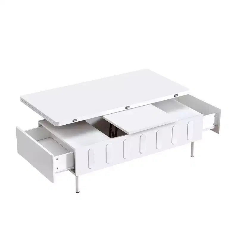 Table basse moderne avec tiroir en rotin et rangement double niveau, table basse de salon à 2 étagères