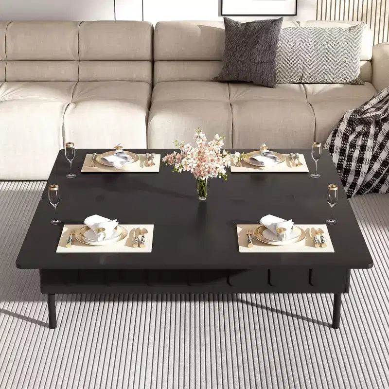 Table basse moderne avec tiroir en rotin et rangement double niveau, table basse de salon à 2 étagères