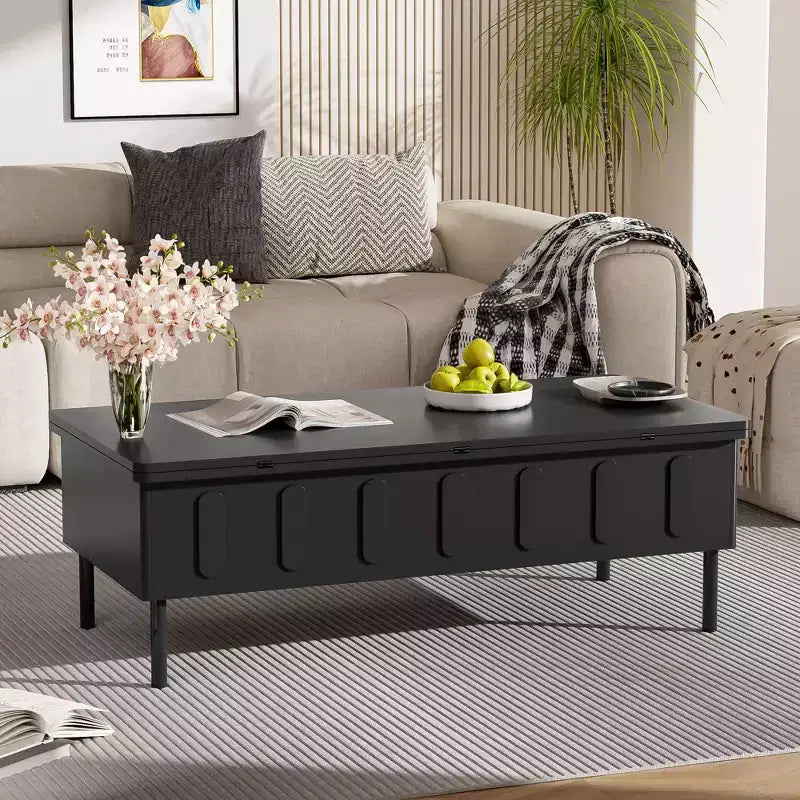 Table basse moderne avec tiroir en rotin et rangement double niveau, table basse de salon à 2 étagères
