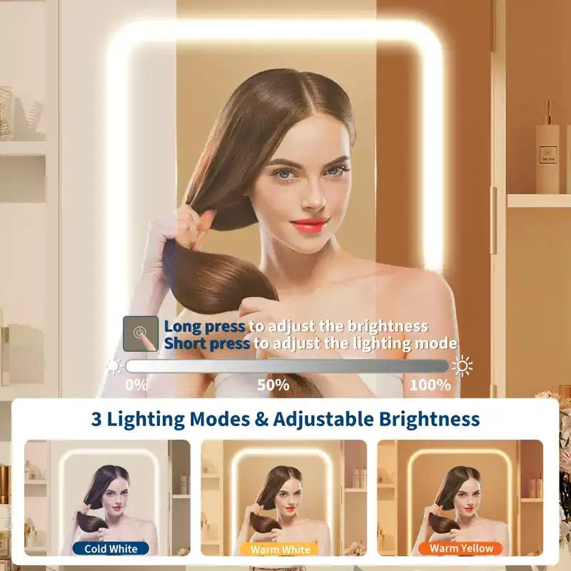 Coiffeuse avec miroir et lumières, comprend un tabouret rembourré, des tiroirs de rangement, des prises USB, une lumière LED réglable avec 3 modes d'éclairage