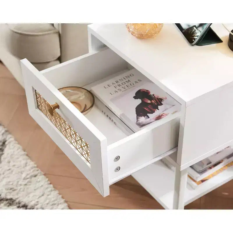 Table d'appoint rétro avec prises, ports USB et tiroir de rangement