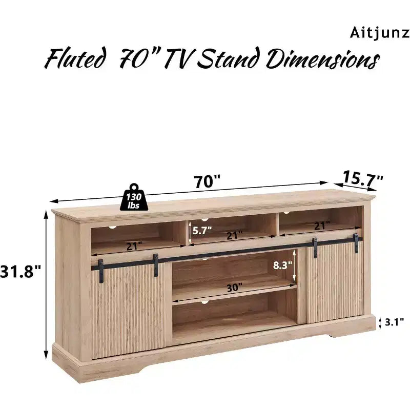 Meuble TV pour téléviseurs de 80 pouces avec porte coulissante, étagère réglable et rangement, console média moderne de 81 cm de haut pour salon