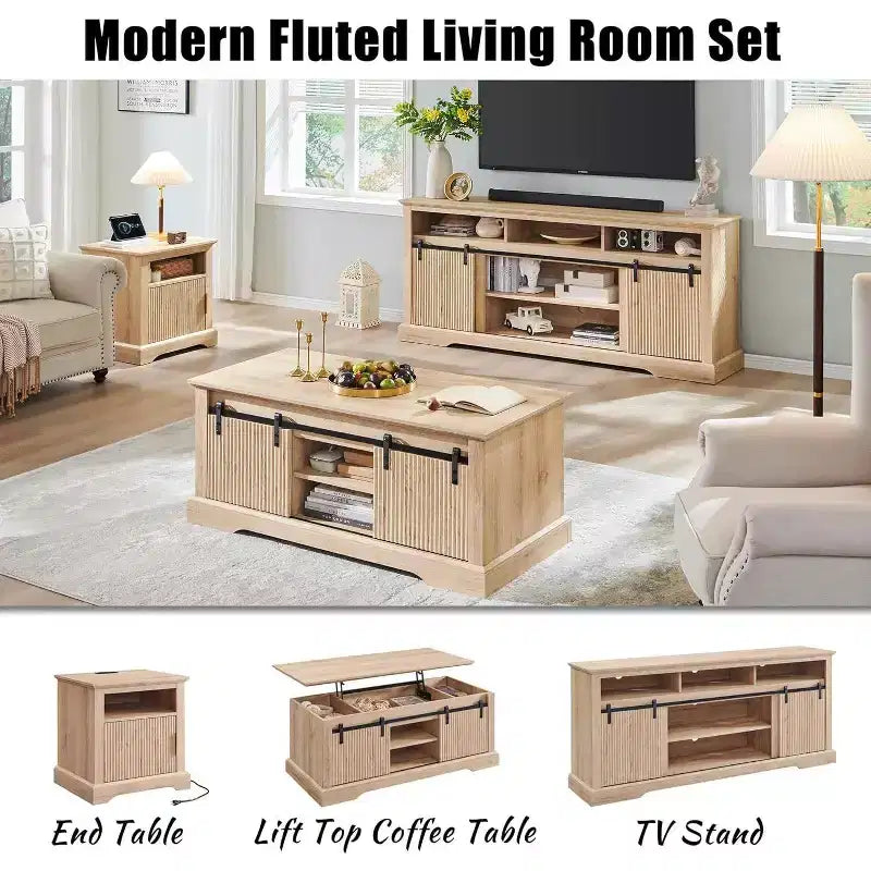 Meuble TV pour téléviseurs de 80 pouces avec porte coulissante, étagère réglable et rangement, console média moderne de 81 cm de haut pour salon