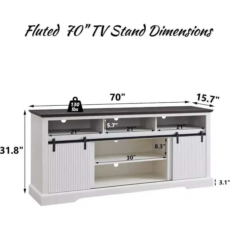 Meuble TV pour téléviseurs de 80 pouces avec porte coulissante, étagère réglable et rangement, console média moderne de 81 cm de haut pour salon