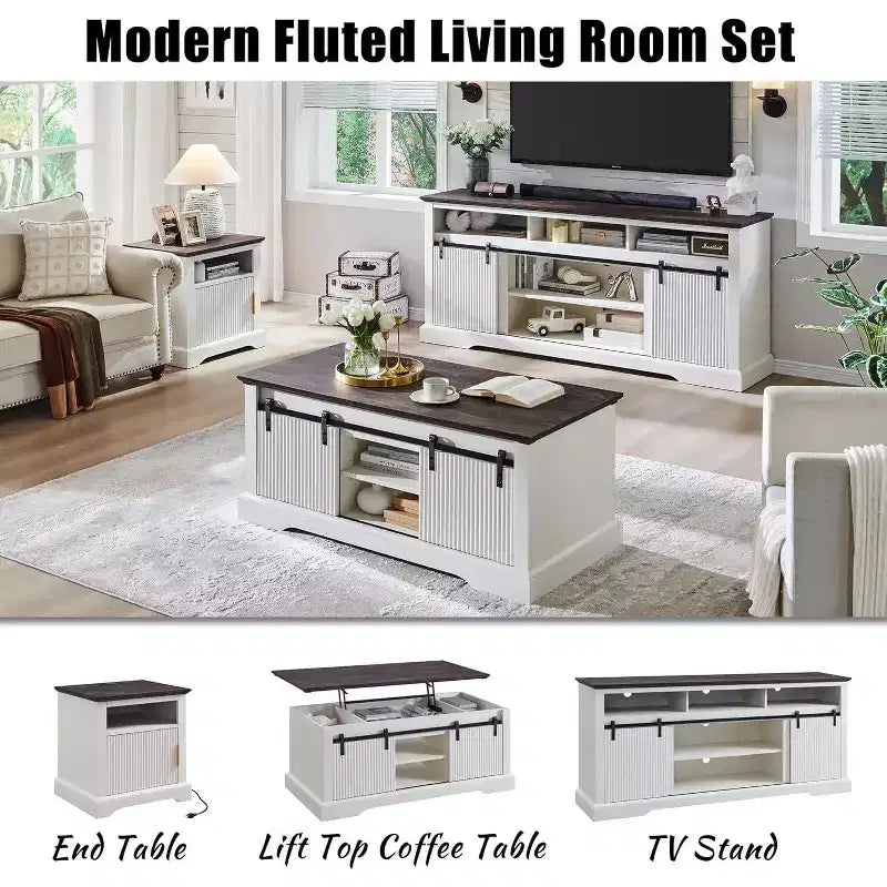 Meuble TV pour téléviseurs de 80 pouces avec porte coulissante, étagère réglable et rangement, console média moderne de 81 cm de haut pour salon