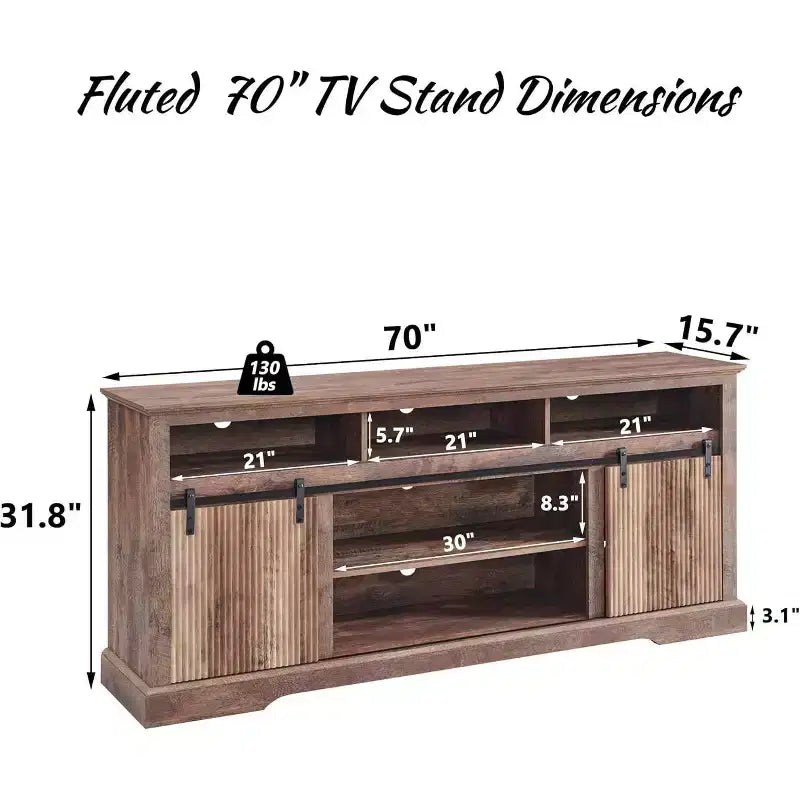 Meuble TV pour téléviseurs de 80 pouces avec porte coulissante, étagère réglable et rangement, console média moderne de 81 cm de haut pour salon