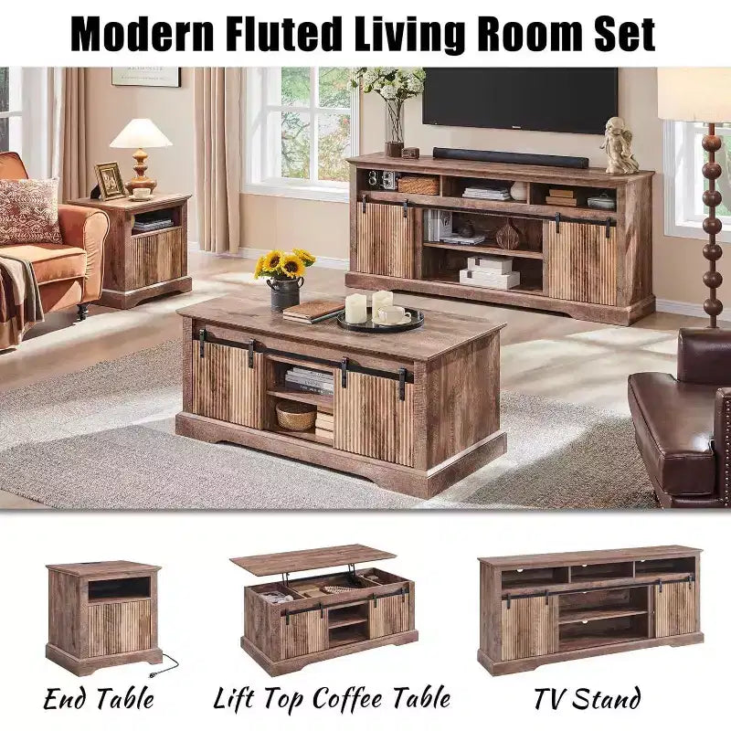 Meuble TV pour téléviseurs de 80 pouces avec porte coulissante, étagère réglable et rangement, console média moderne de 81 cm de haut pour salon