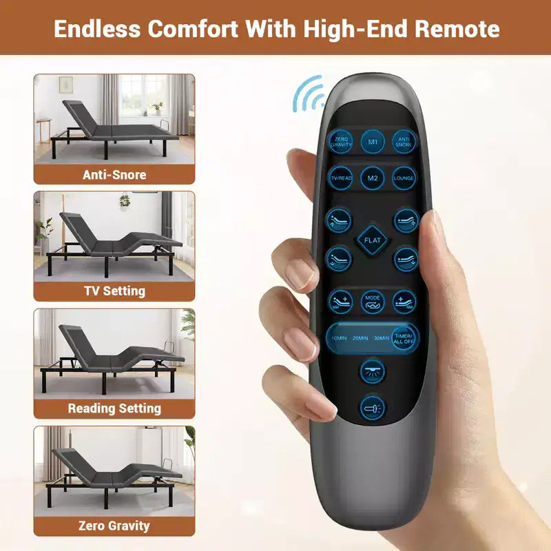 Cadre de lit réglable avec massage, sommier réglable avec 1 port USB et veilleuse sous le lit, inclinaison de la tête et des pieds