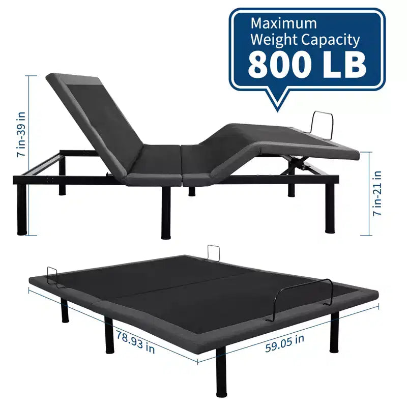 Cadre de lit réglable avec massage, sommier réglable avec 1 port USB et veilleuse sous le lit, inclinaison de la tête et des pieds