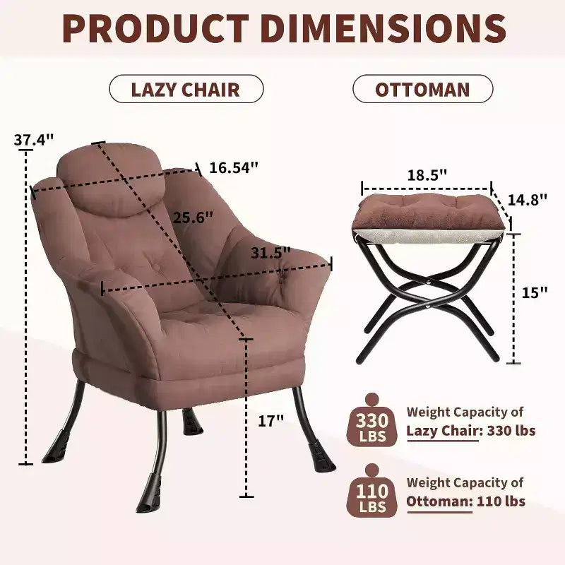 Fauteuil d'appoint confortable en velours pour adultes, fauteuil de lecture ergonomique avec accoudoirs rembourrés, repose-pieds pliant, poche latérale, rose, gris