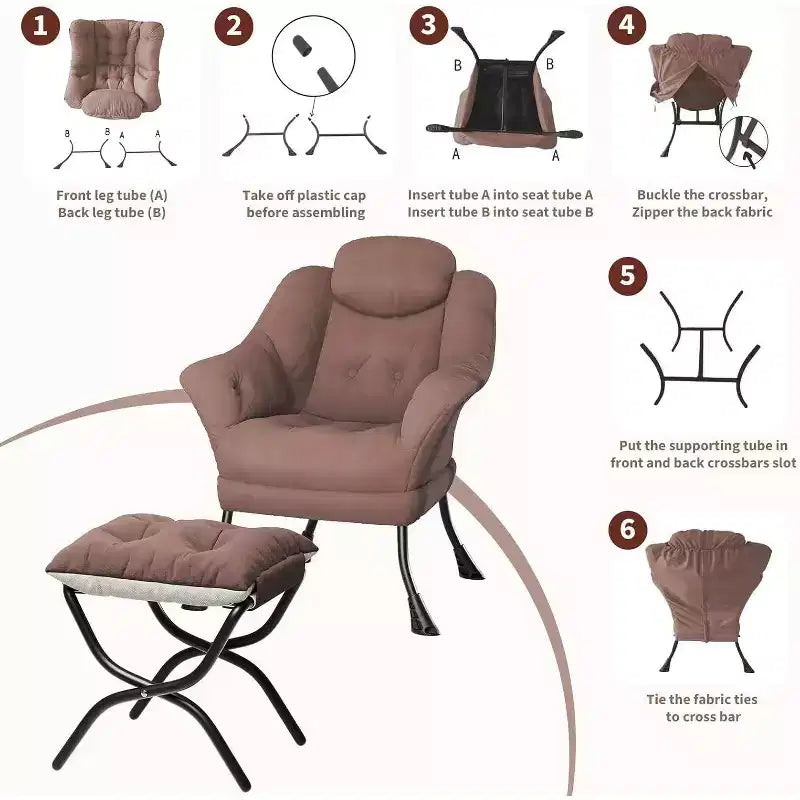 Fauteuil d'appoint confortable en velours pour adultes, fauteuil de lecture ergonomique avec accoudoirs rembourrés, repose-pieds pliant, poche latérale, rose, gris