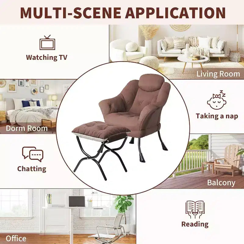 Fauteuil d'appoint confortable en velours pour adultes, fauteuil de lecture ergonomique avec accoudoirs rembourrés, repose-pieds pliant, poche latérale, rose, gris