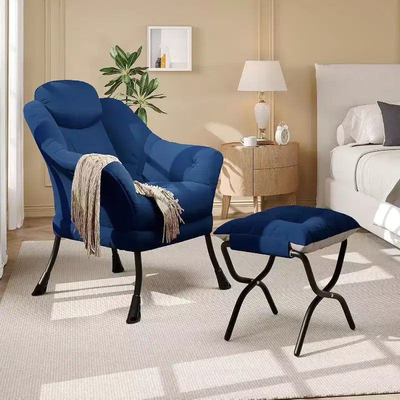 Fauteuil d'appoint confortable en velours pour adultes, fauteuil de lecture ergonomique avec accoudoirs rembourrés, repose-pieds pliant, poche latérale, rose, gris