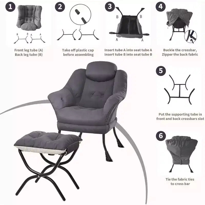 Fauteuil d'appoint confortable en velours pour adultes, fauteuil de lecture ergonomique avec accoudoirs rembourrés, repose-pieds pliant, poche latérale, rose, gris