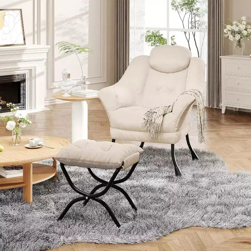 Fauteuil d'appoint confortable en velours pour adultes, fauteuil de lecture ergonomique avec accoudoirs rembourrés, repose-pieds pliant, poche latérale, rose, gris