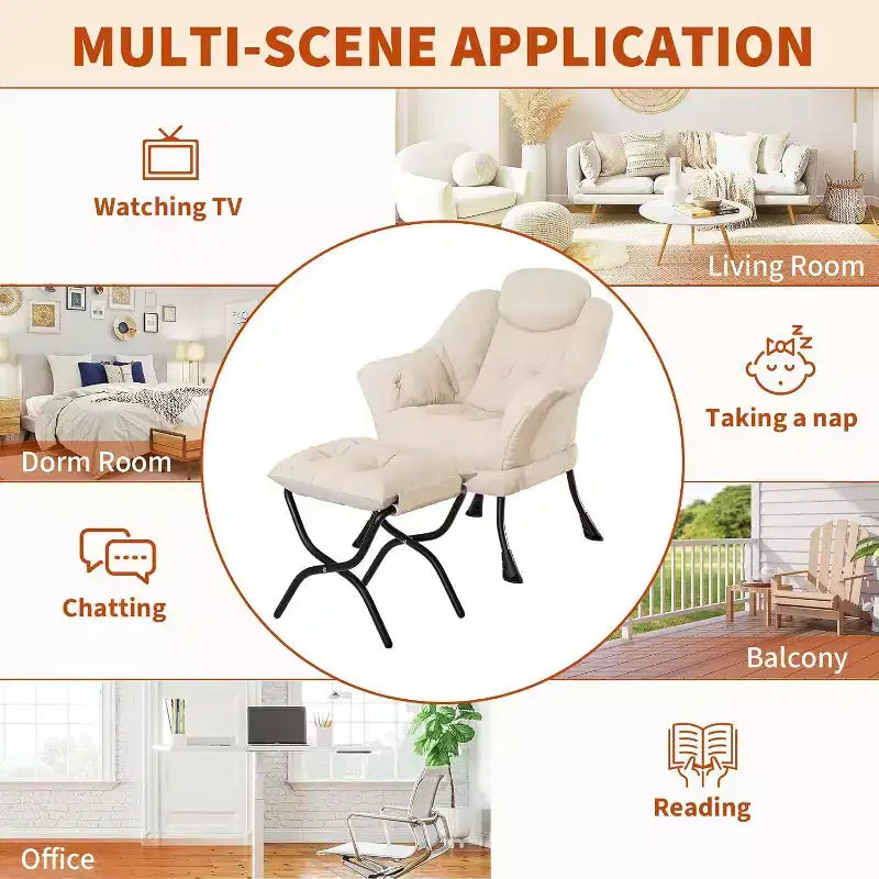 Fauteuil d'appoint confortable en velours pour adultes, fauteuil de lecture ergonomique avec accoudoirs rembourrés, repose-pieds pliant, poche latérale, rose, gris