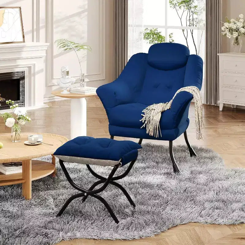 Fauteuil d'appoint confortable en velours pour adultes, fauteuil de lecture ergonomique avec accoudoirs rembourrés, repose-pieds pliant, poche latérale, rose, gris
