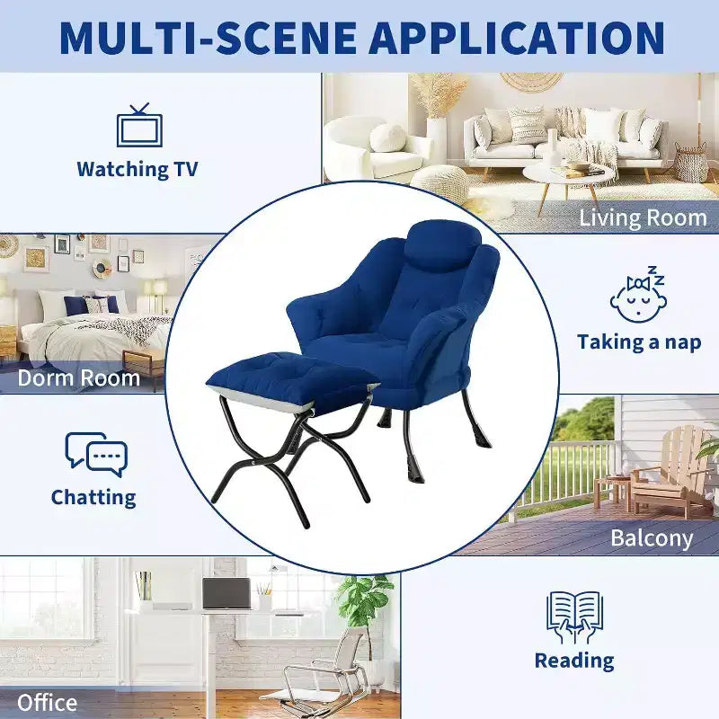 Fauteuil d'appoint confortable en velours pour adultes, fauteuil de lecture ergonomique avec accoudoirs rembourrés, repose-pieds pliant, poche latérale, rose, gris