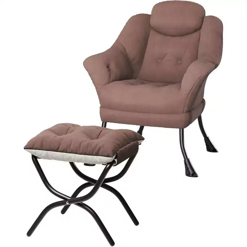 Fauteuil d'appoint confortable en velours pour adultes, fauteuil de lecture ergonomique avec accoudoirs rembourrés, repose-pieds pliant, poche latérale, rose, gris