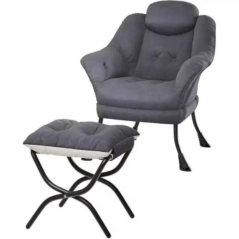 Fauteuil d'appoint confortable en velours pour adultes, fauteuil de lecture ergonomique avec accoudoirs rembourrés, repose-pieds pliant, poche latérale, rose, gris