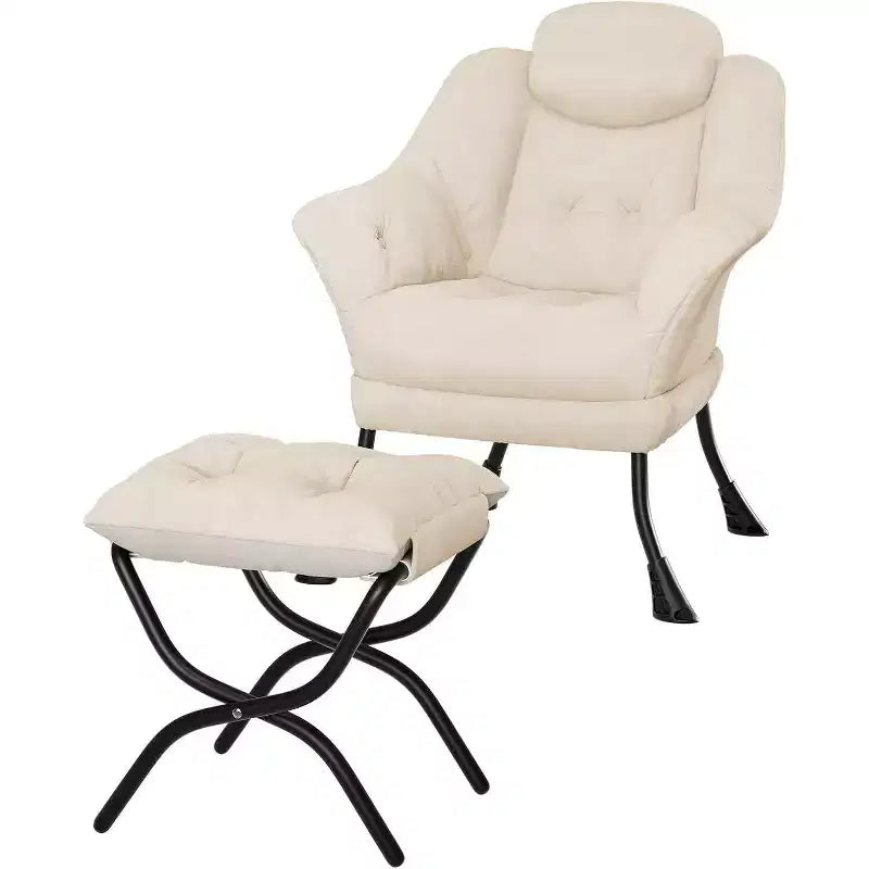Fauteuil d'appoint confortable en velours pour adultes, fauteuil de lecture ergonomique avec accoudoirs rembourrés, repose-pieds pliant, poche latérale, rose, gris