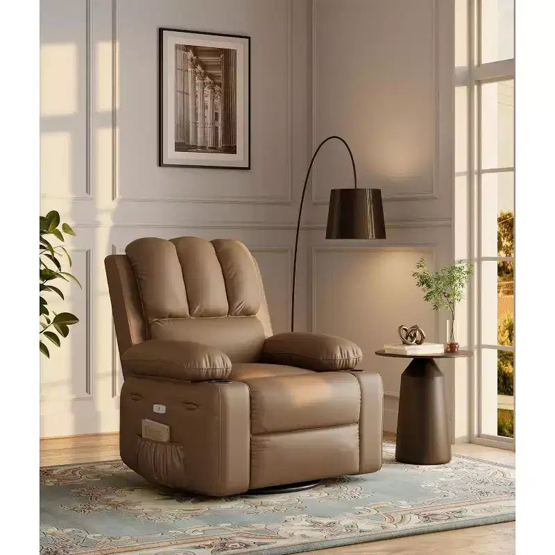 Canapé Inclinable Électrique avec Massage, Fauteuil Pivotant et à Bascule, Port USB, Porte-Gobelets, Poches Latérales, Assise Extra-Large, Salon