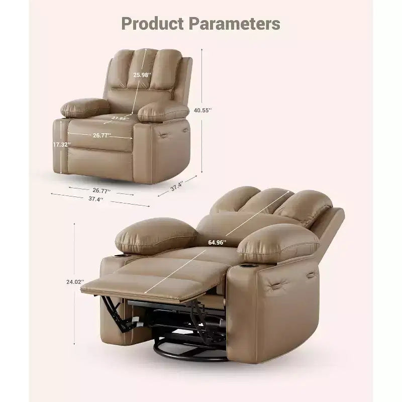 Canapé Inclinable Électrique avec Massage, Fauteuil Pivotant et à Bascule, Port USB, Porte-Gobelets, Poches Latérales, Assise Extra-Large, Salon