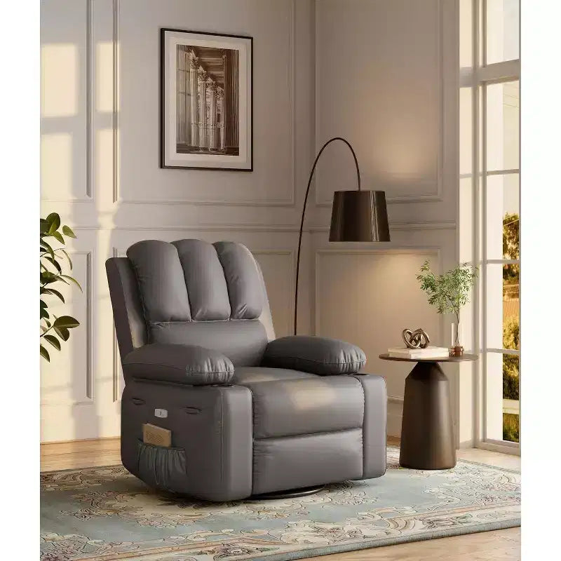 Canapé Inclinable Électrique avec Massage, Fauteuil Pivotant et à Bascule, Port USB, Porte-Gobelets, Poches Latérales, Assise Extra-Large, Salon