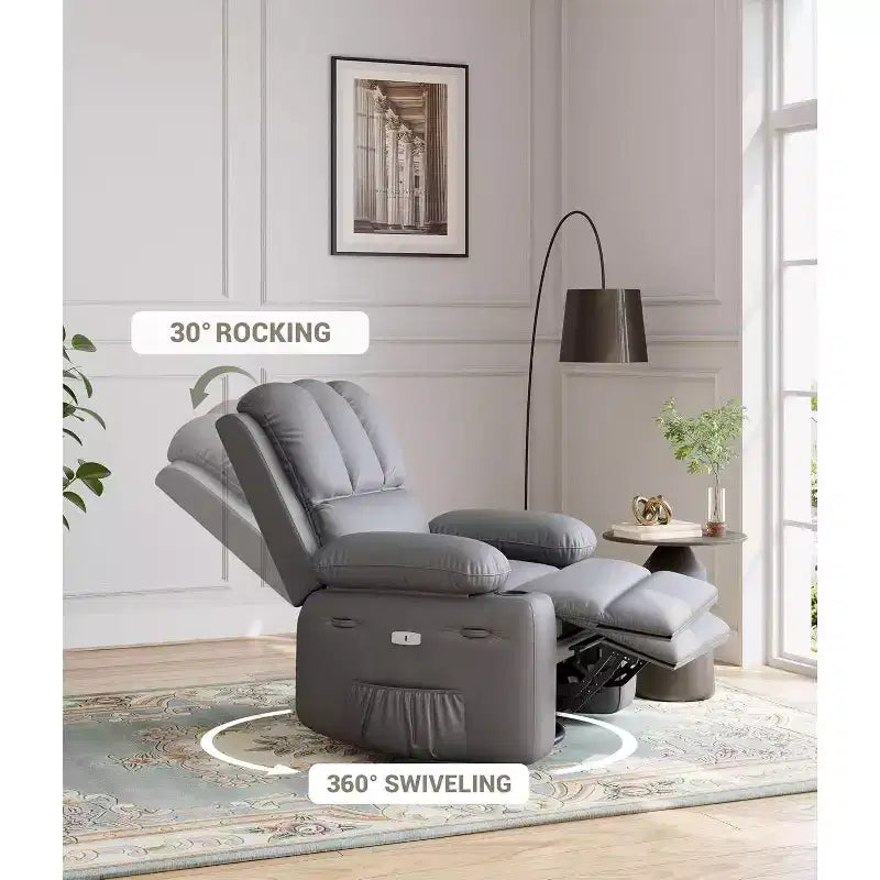 Canapé Inclinable Électrique avec Massage, Fauteuil Pivotant et à Bascule, Port USB, Porte-Gobelets, Poches Latérales, Assise Extra-Large, Salon