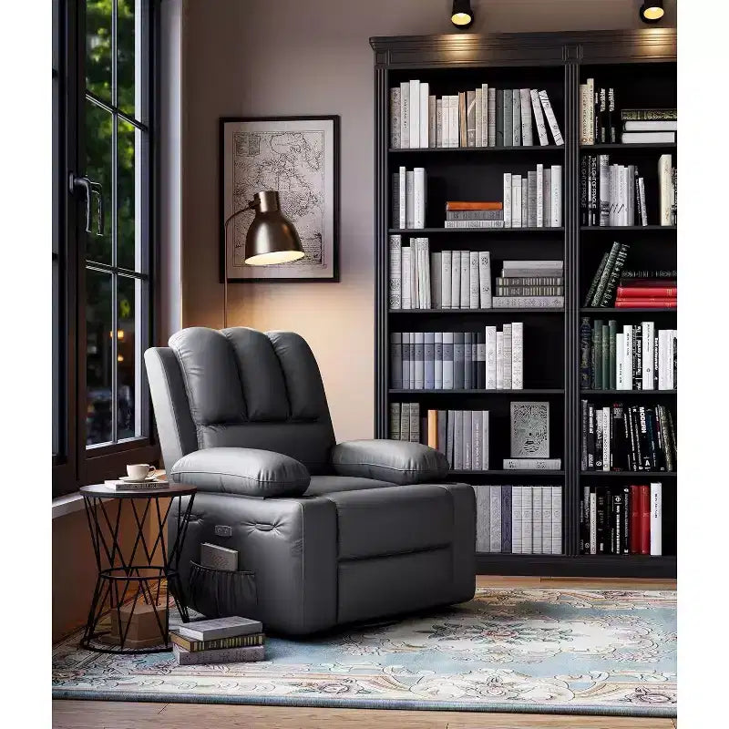 Canapé Inclinable Électrique avec Massage, Fauteuil Pivotant et à Bascule, Port USB, Porte-Gobelets, Poches Latérales, Assise Extra-Large, Salon