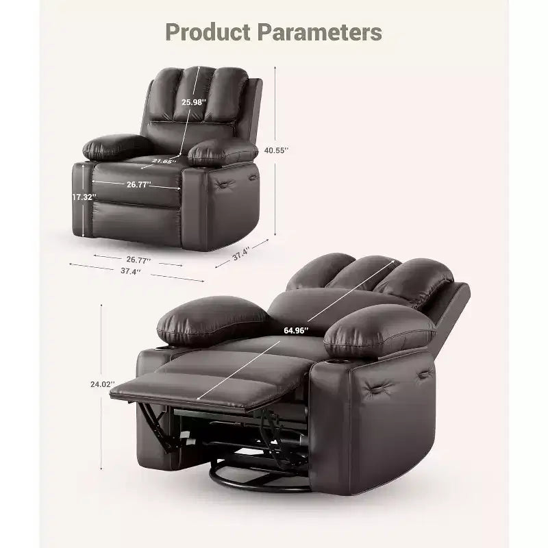 Canapé Inclinable Électrique avec Massage, Fauteuil Pivotant et à Bascule, Port USB, Porte-Gobelets, Poches Latérales, Assise Extra-Large, Salon