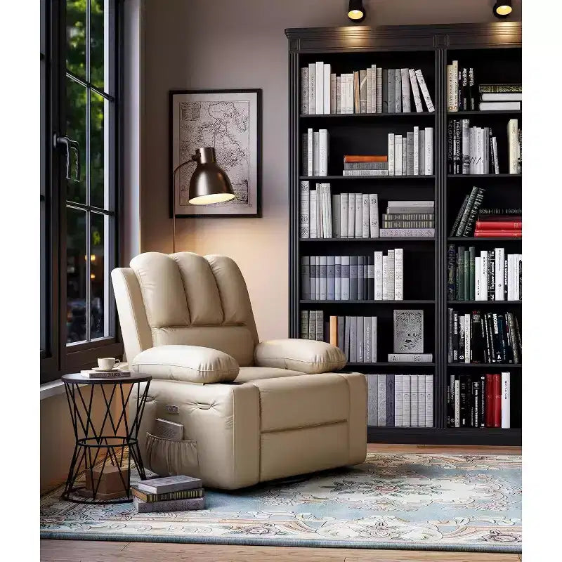 Canapé Inclinable Électrique avec Massage, Fauteuil Pivotant et à Bascule, Port USB, Porte-Gobelets, Poches Latérales, Assise Extra-Large, Salon