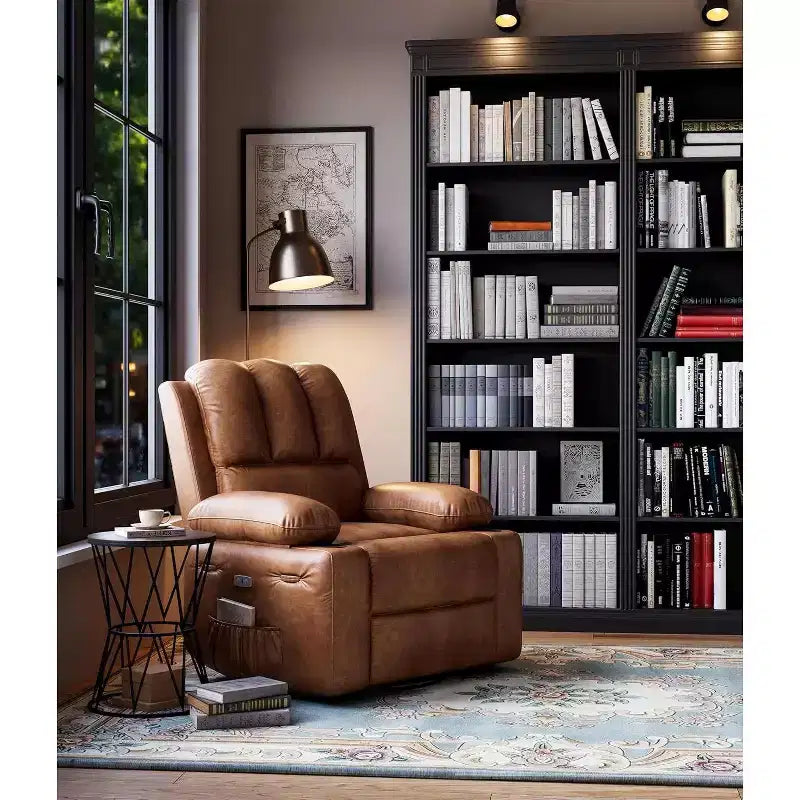Canapé Inclinable Électrique avec Massage, Fauteuil Pivotant et à Bascule, Port USB, Porte-Gobelets, Poches Latérales, Assise Extra-Large, Salon