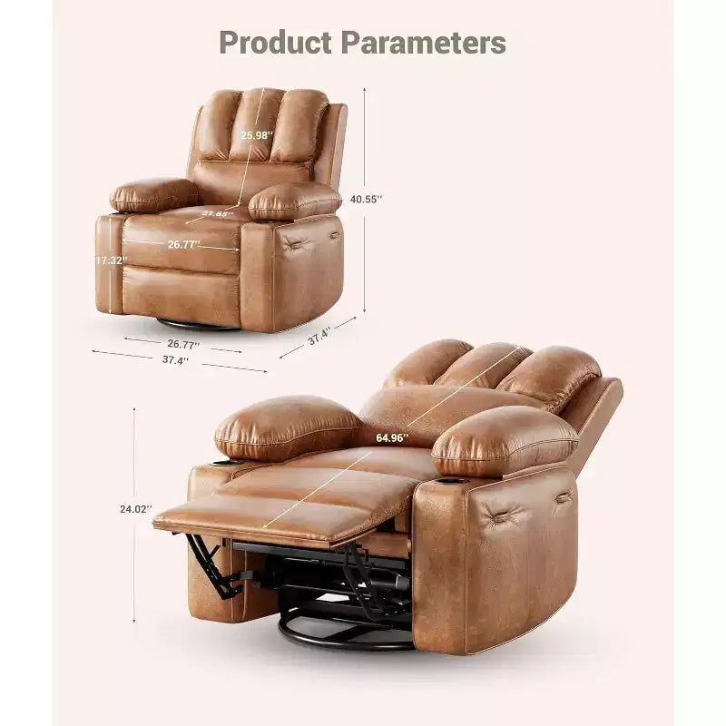 Canapé Inclinable Électrique avec Massage, Fauteuil Pivotant et à Bascule, Port USB, Porte-Gobelets, Poches Latérales, Assise Extra-Large, Salon