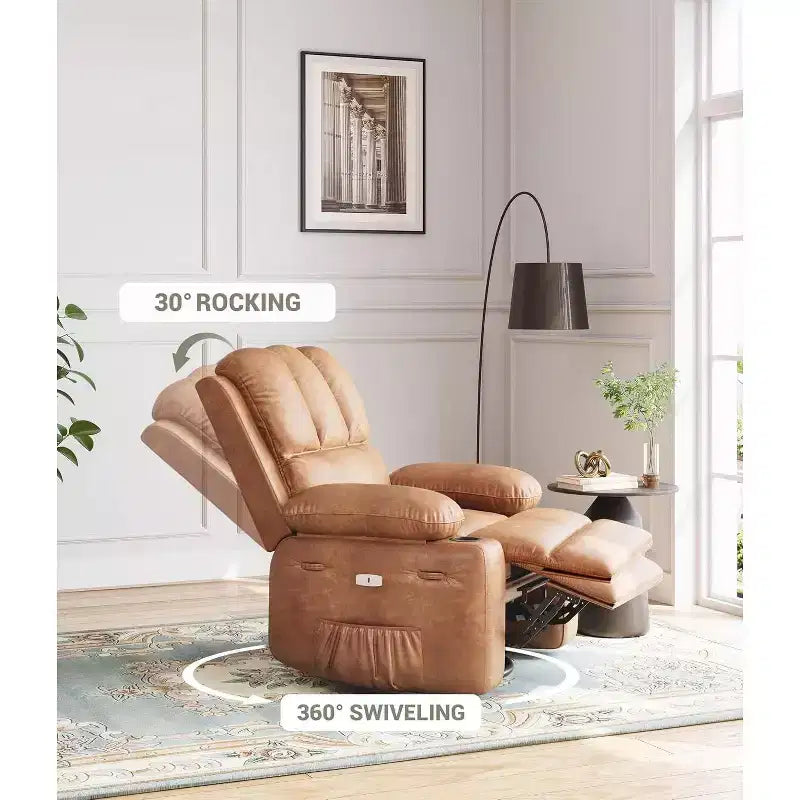 Canapé Inclinable Électrique avec Massage, Fauteuil Pivotant et à Bascule, Port USB, Porte-Gobelets, Poches Latérales, Assise Extra-Large, Salon