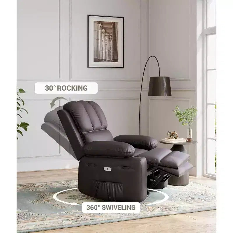 Canapé Inclinable Électrique avec Massage, Fauteuil Pivotant et à Bascule, Port USB, Porte-Gobelets, Poches Latérales, Assise Extra-Large, Salon
