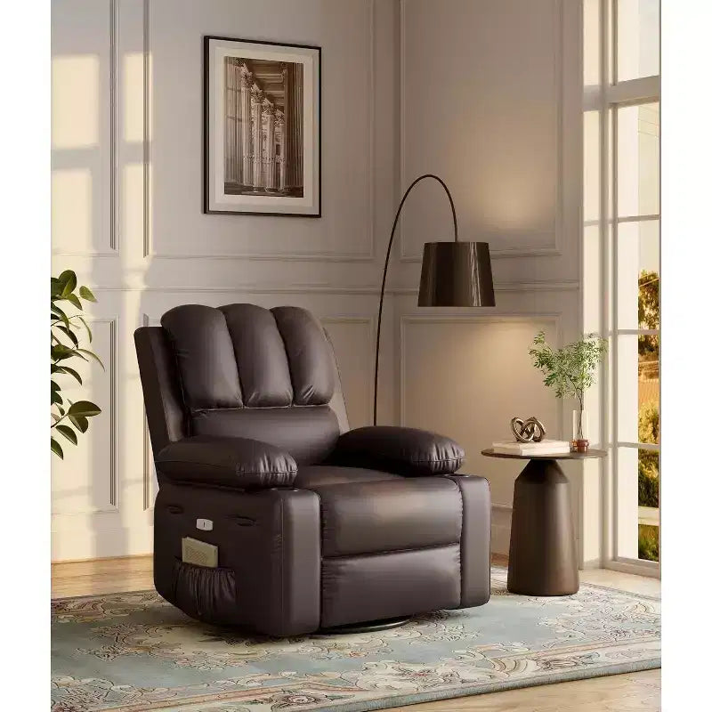 Canapé Inclinable Électrique avec Massage, Fauteuil Pivotant et à Bascule, Port USB, Porte-Gobelets, Poches Latérales, Assise Extra-Large, Salon
