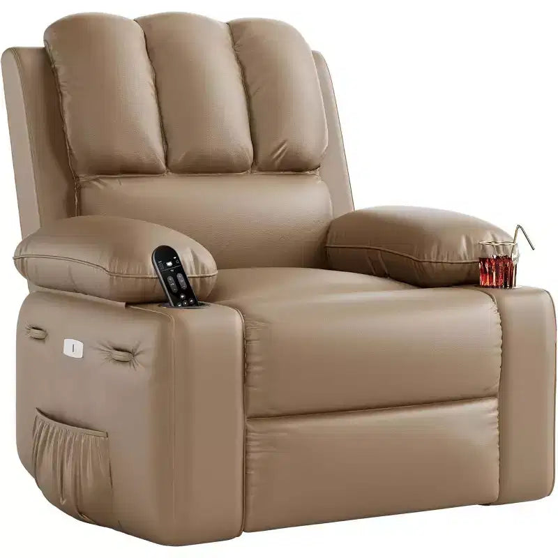 Canapé Inclinable Électrique avec Massage, Fauteuil Pivotant et à Bascule, Port USB, Porte-Gobelets, Poches Latérales, Assise Extra-Large, Salon