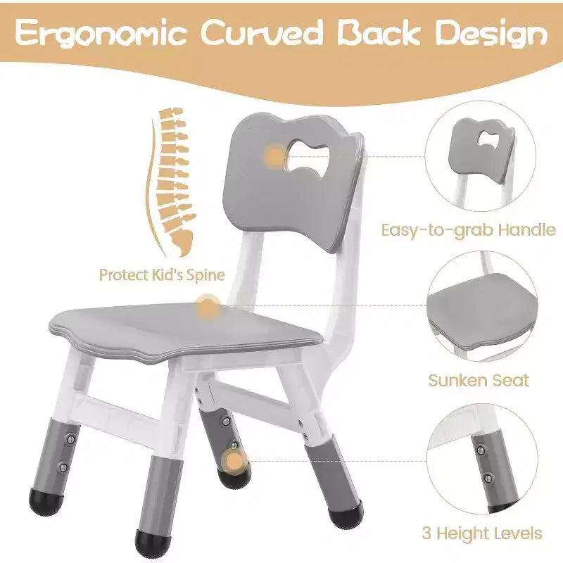 Chaise enfant réglable en hauteur sur 3 niveaux, lot de 2, pour 2-6 ans avec pieds antidérapants et dossier ergonomique