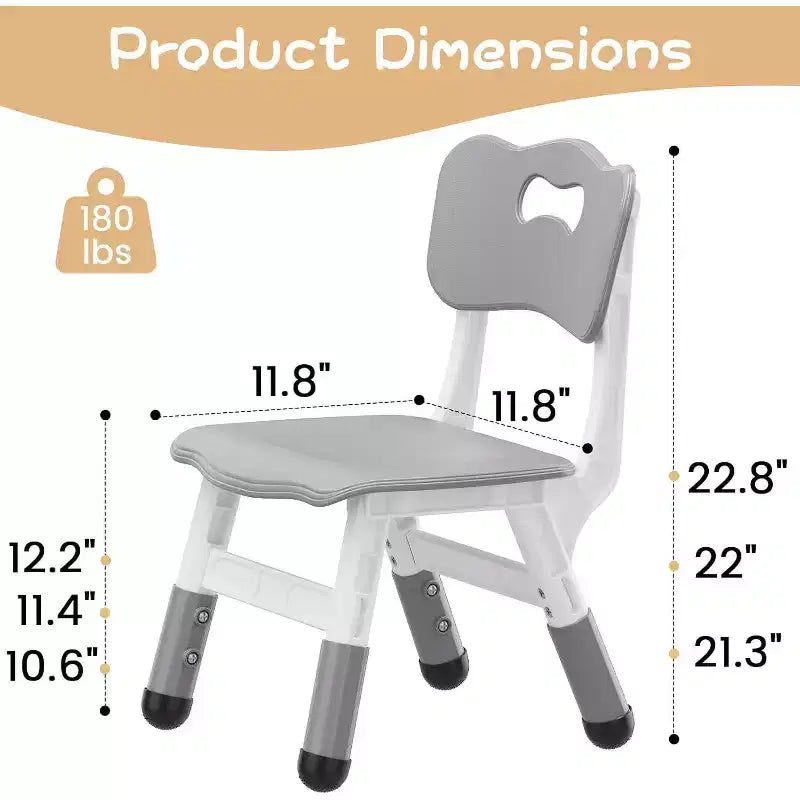 Chaise enfant réglable en hauteur sur 3 niveaux, lot de 2, pour 2-6 ans avec pieds antidérapants et dossier ergonomique
