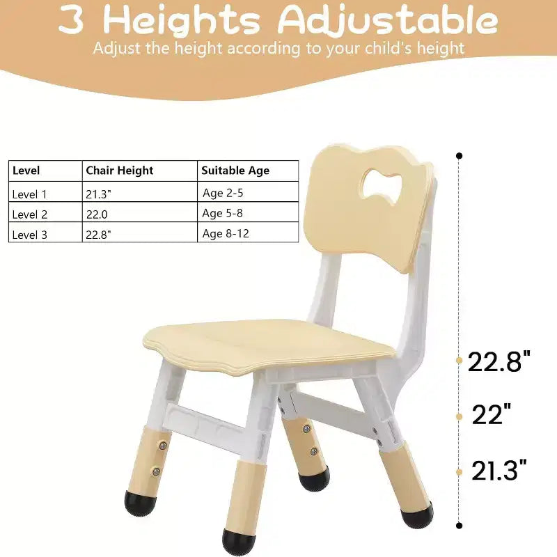 Chaise enfant réglable en hauteur sur 3 niveaux, lot de 2, pour 2-6 ans avec pieds antidérapants et dossier ergonomique