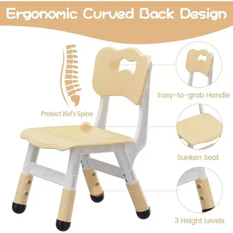 Chaise enfant réglable en hauteur sur 3 niveaux, lot de 2, pour 2-6 ans avec pieds antidérapants et dossier ergonomique