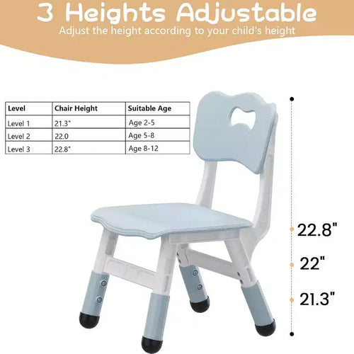 Chaise enfant réglable en hauteur sur 3 niveaux, lot de 2, pour 2-6 ans avec pieds antidérapants et dossier ergonomique