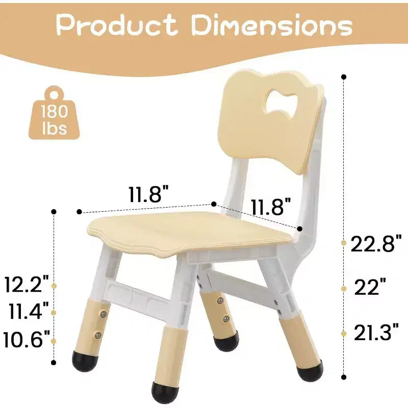 Chaise enfant réglable en hauteur sur 3 niveaux, lot de 2, pour 2-6 ans avec pieds antidérapants et dossier ergonomique