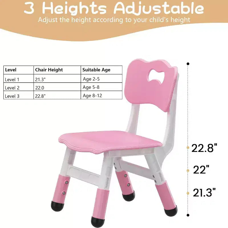 Chaise enfant réglable en hauteur sur 3 niveaux, lot de 2, pour 2-6 ans avec pieds antidérapants et dossier ergonomique