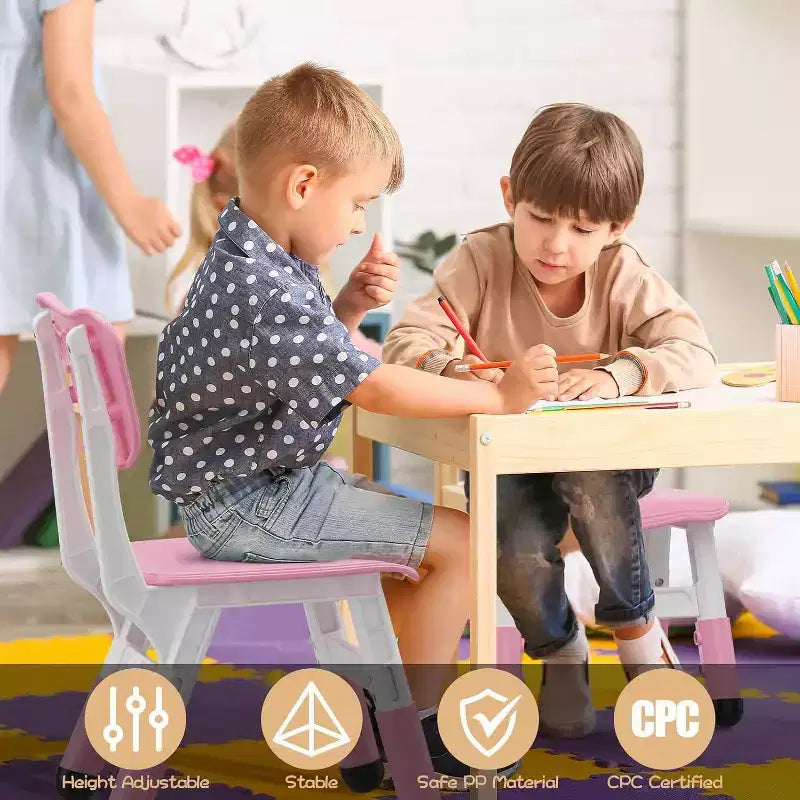 Chaise enfant réglable en hauteur sur 3 niveaux, lot de 2, pour 2-6 ans avec pieds antidérapants et dossier ergonomique