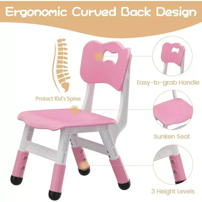 Chaise enfant réglable en hauteur sur 3 niveaux, lot de 2, pour 2-6 ans avec pieds antidérapants et dossier ergonomique