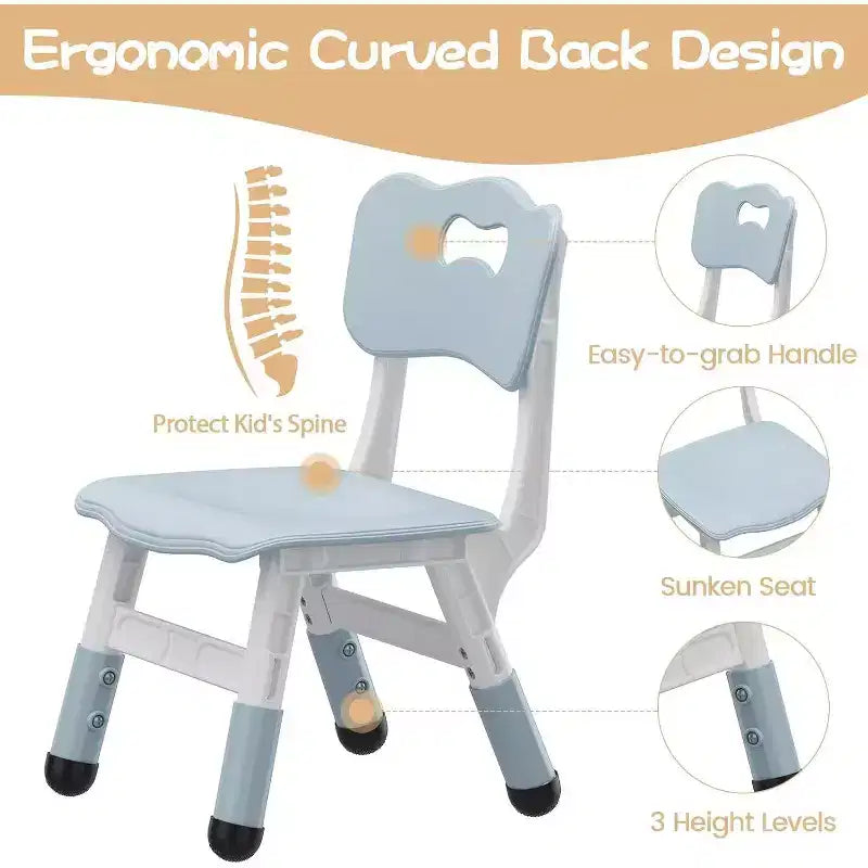 Chaise enfant réglable en hauteur sur 3 niveaux, lot de 2, pour 2-6 ans avec pieds antidérapants et dossier ergonomique